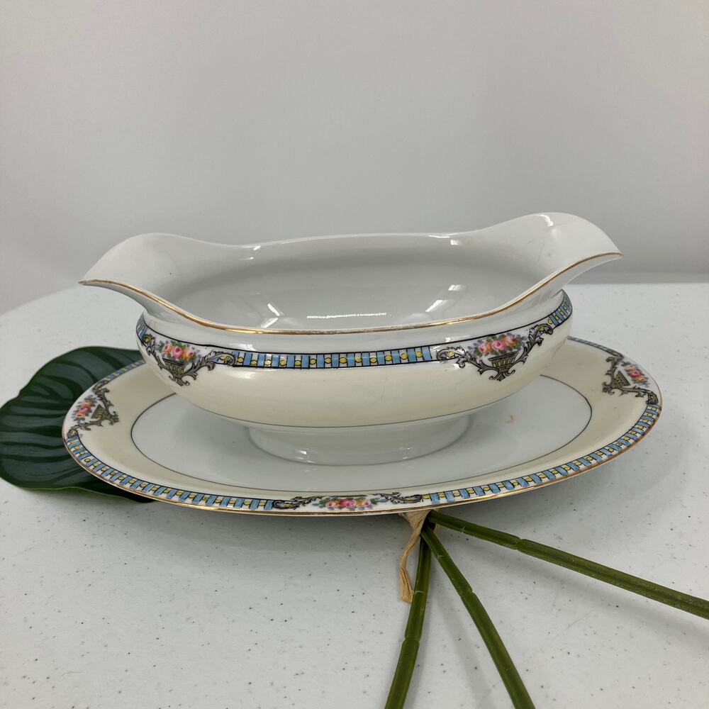 Vintage Noritake Cream Floral Cortez Circa 1918 Japan Made Underplate Gravy Boat